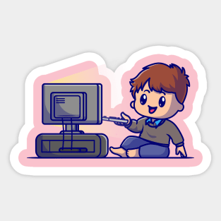Cute Boy Watching Tv Cartoon Sticker